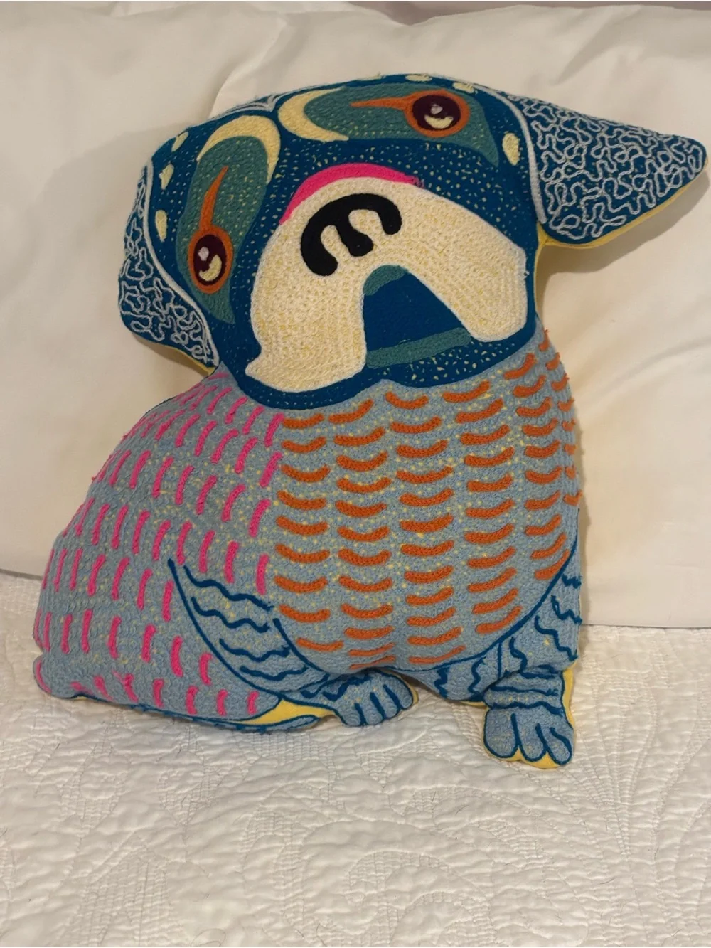 Hand-Embroidered French Bulldog frenchie Accent Pillow